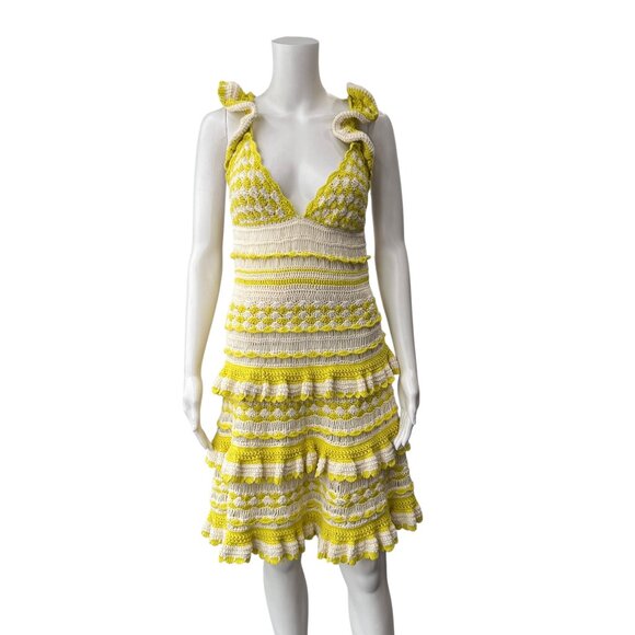 $795 NWT Zimmermann Yellow White Crochet Halcyon Frill Mini Dress sz 4/IT 40 - Picture 4 of 14